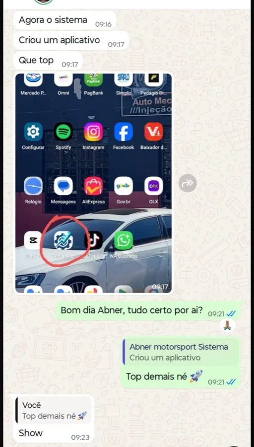 Depoimento real da Abner Motorsport no WhatsApp